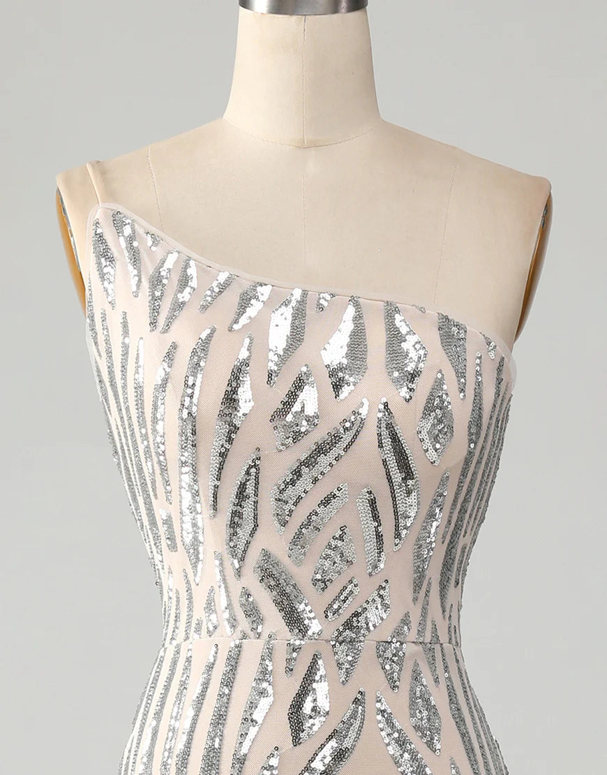 Mermaid One Shoulder Sparkly Dark Green Sequins Long Prom Dress