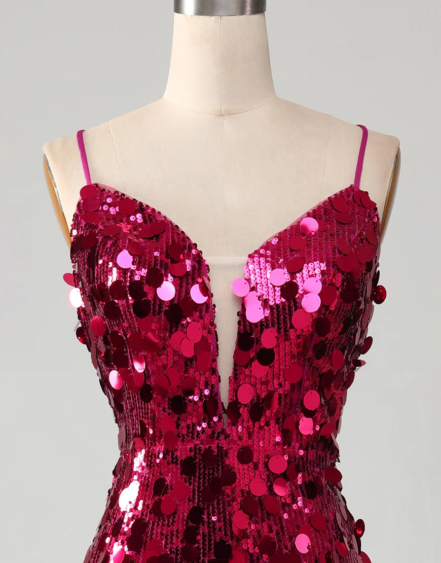 Mermaid Sparkly Fuchsia Long Prom Dress With Slit