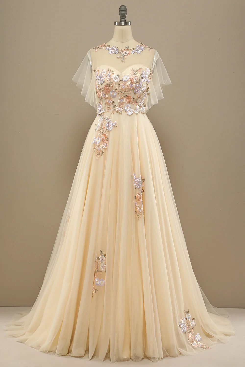 A Line Yellow Long Prom Dress With Embroidery Appliques Beautiful