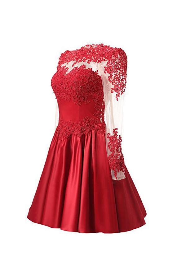 A Line Long Sleeves Short Homecoming Dresses With Appliques Chic Prom Dress