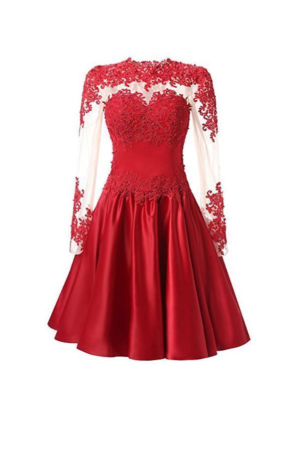 A Line Long Sleeves Short Homecoming Dresses With Appliques Chic Prom Dress