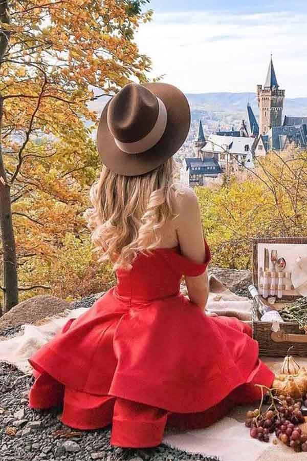 A-Line Red Satin Straps Short/Mini Cocktail Dress Homecoming Dress