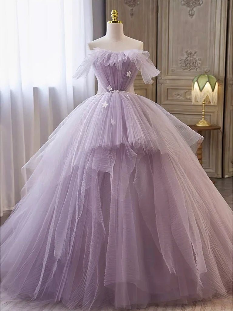 A-line Ball Gown Quinceanera Dresses Princess Dress Tulle Long Prom Gown Purple Long Formal Dress