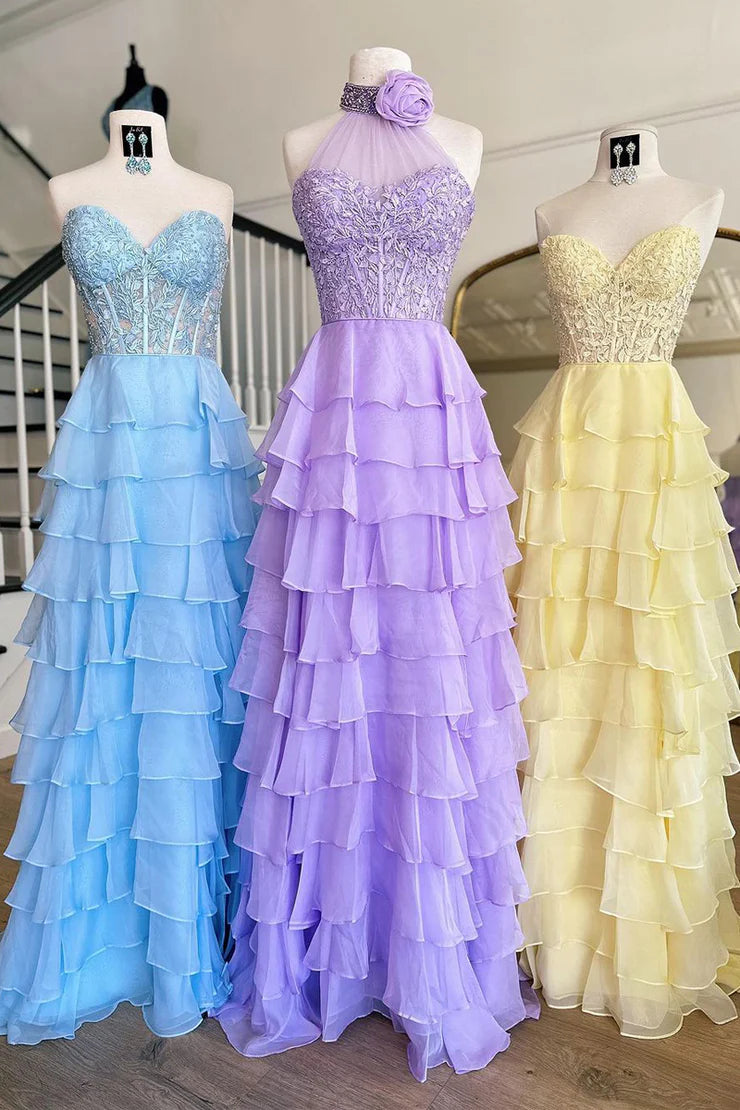 A Line Sweetheart Chiffon Long Prom Dresses with Appliques