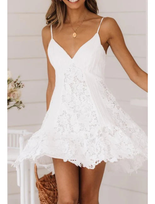 A-Line Sexy Homecoming Dresses Floral Dress Wedding Guest Holiday Short / Mini Sleeveless Spaghetti Strap Lace with Appliques
