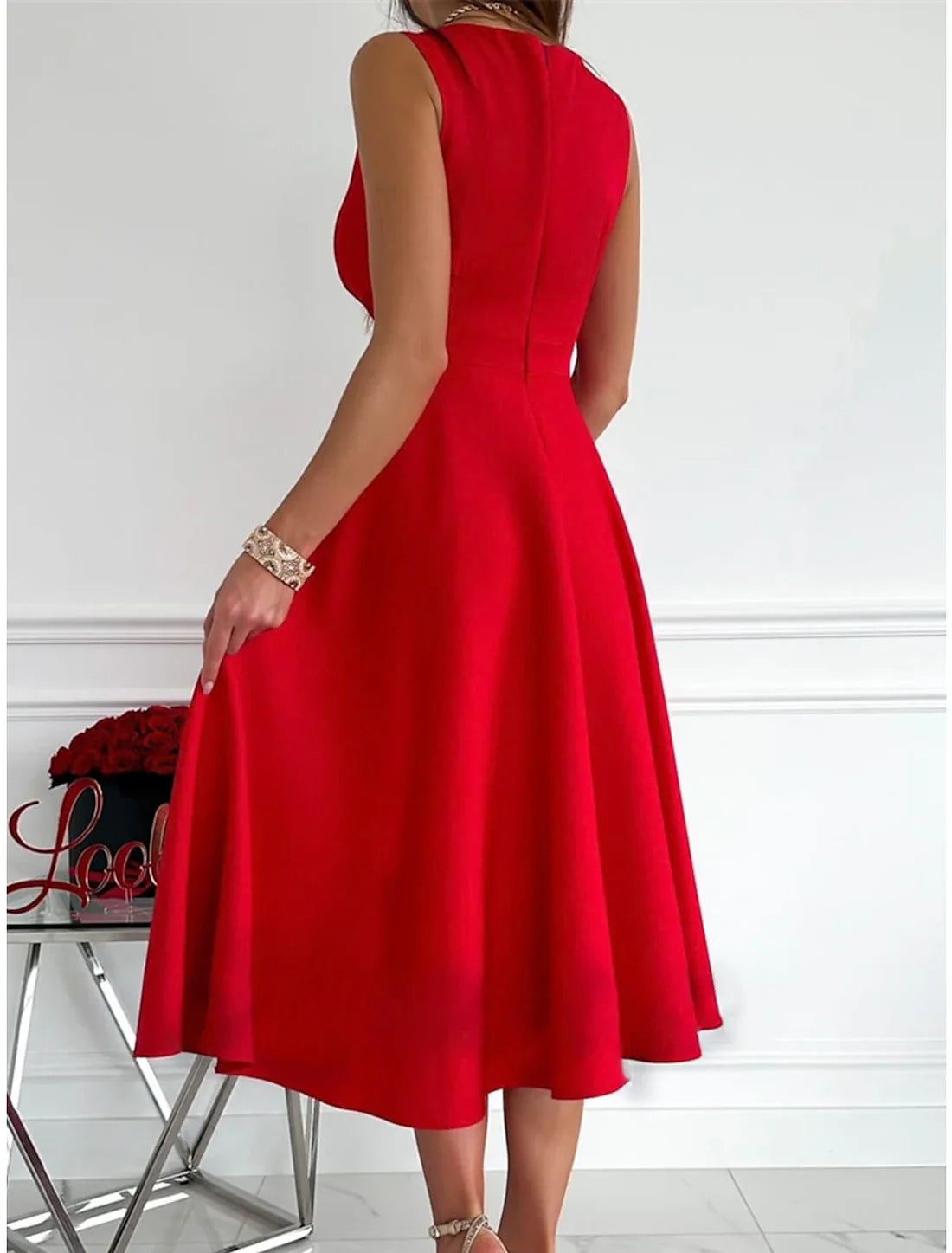 Party Dress  Homecoming Dress Cocktail Dress Midi Dress Light Pink Black Red Sleeveless Ruched Summer Spring V Neck Birthday