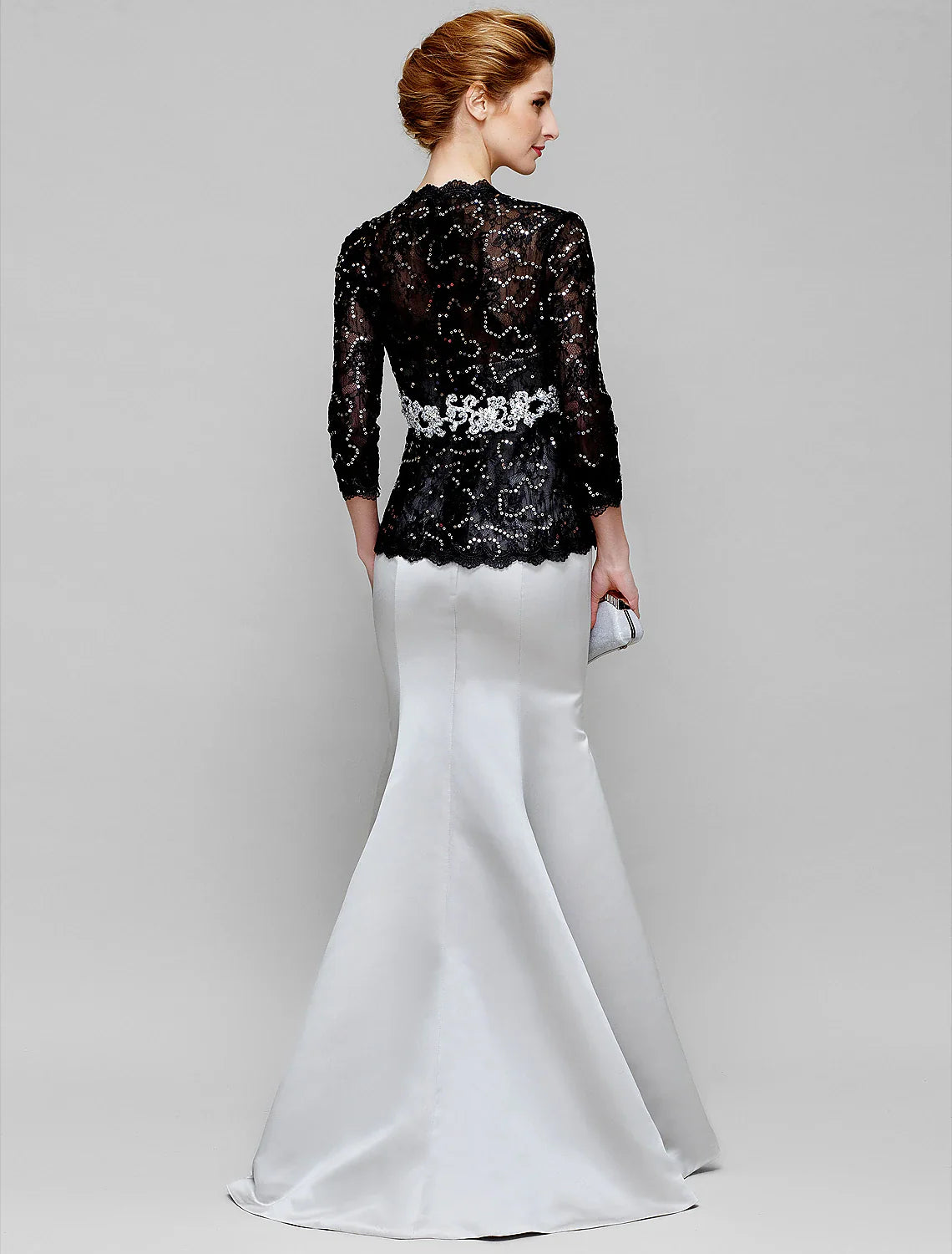 Mermaid / Trumpet Mother of the Bride Dress Convertible Dress Strapless Floor Length Satin Lace 3/4 Length Sleeve No with Lace Beading Sequin