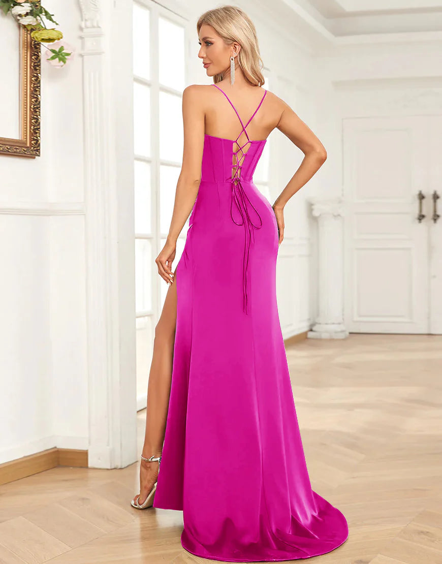 Sheath/Mermaid Spaghetti Straps Prom Dress With Split