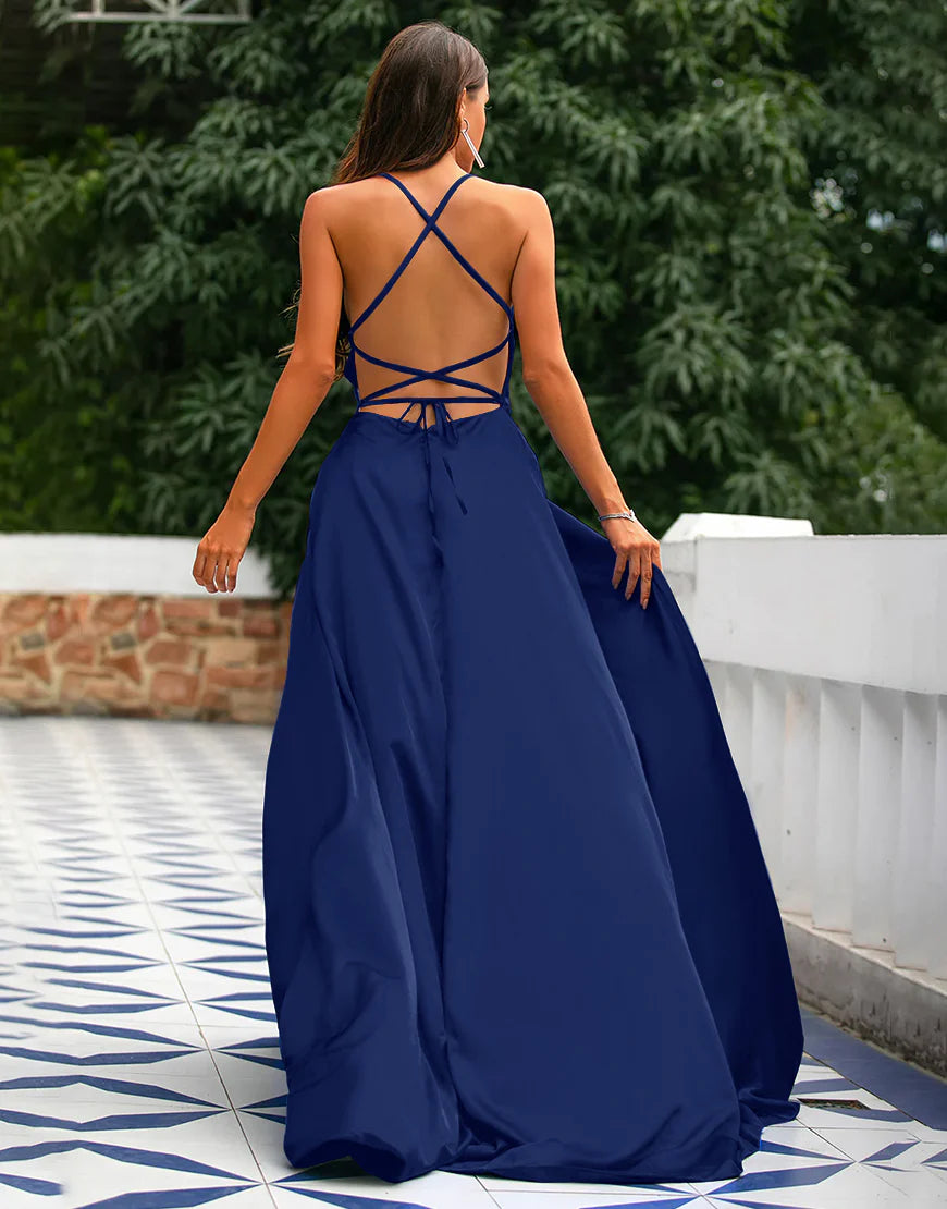A-Line Spaghetti Straps Prom Dress  Formal Dress With Split Solid Color