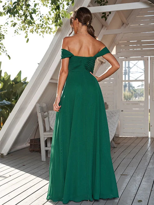 A-Line/Princess Chiffon Ruched Off-The-Shoulder Sleeveless Floor-Length Bridesmaid Dresses Party Dresses Wedding Guest Dresses