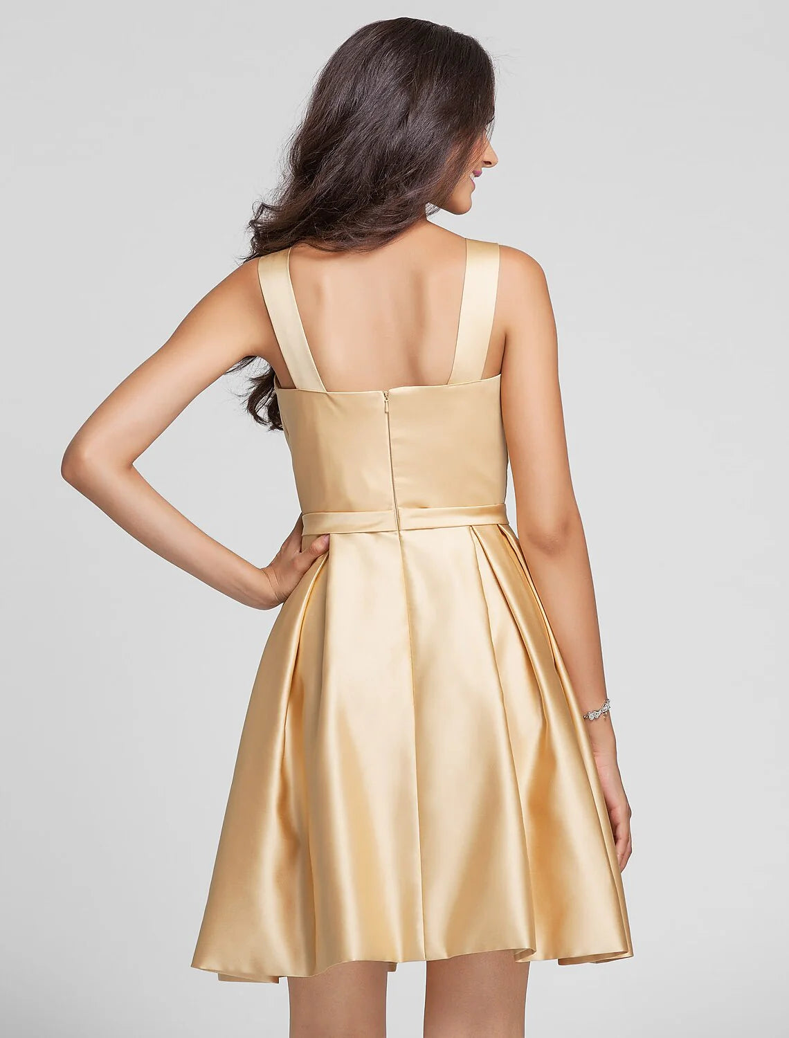 A-Line V Neck Knee Length Satin Bridesmaid Dress with Sash / Ribbon / Criss Cross / Draping