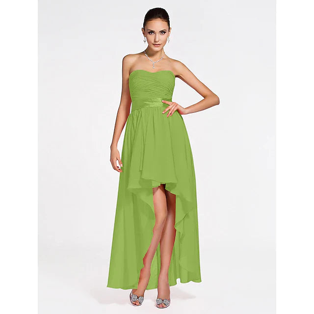 Ball Gown / A-Line Bridesmaid Dress Sweetheart Neckline / Strapless Sleeveless Lace Up Asymmetrical / Short / Mini Chiffon with Criss Cross / Ruched / Draping