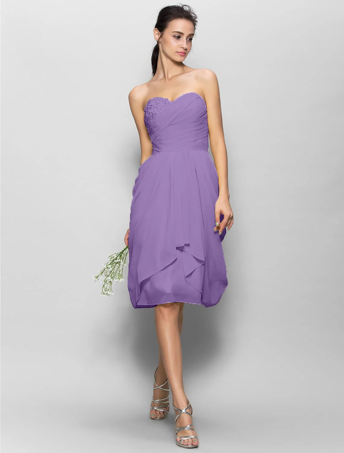A-Line Sweetheart Neckline Knee Length Chiffon Bridesmaid Dress with Appliques / Side Draping