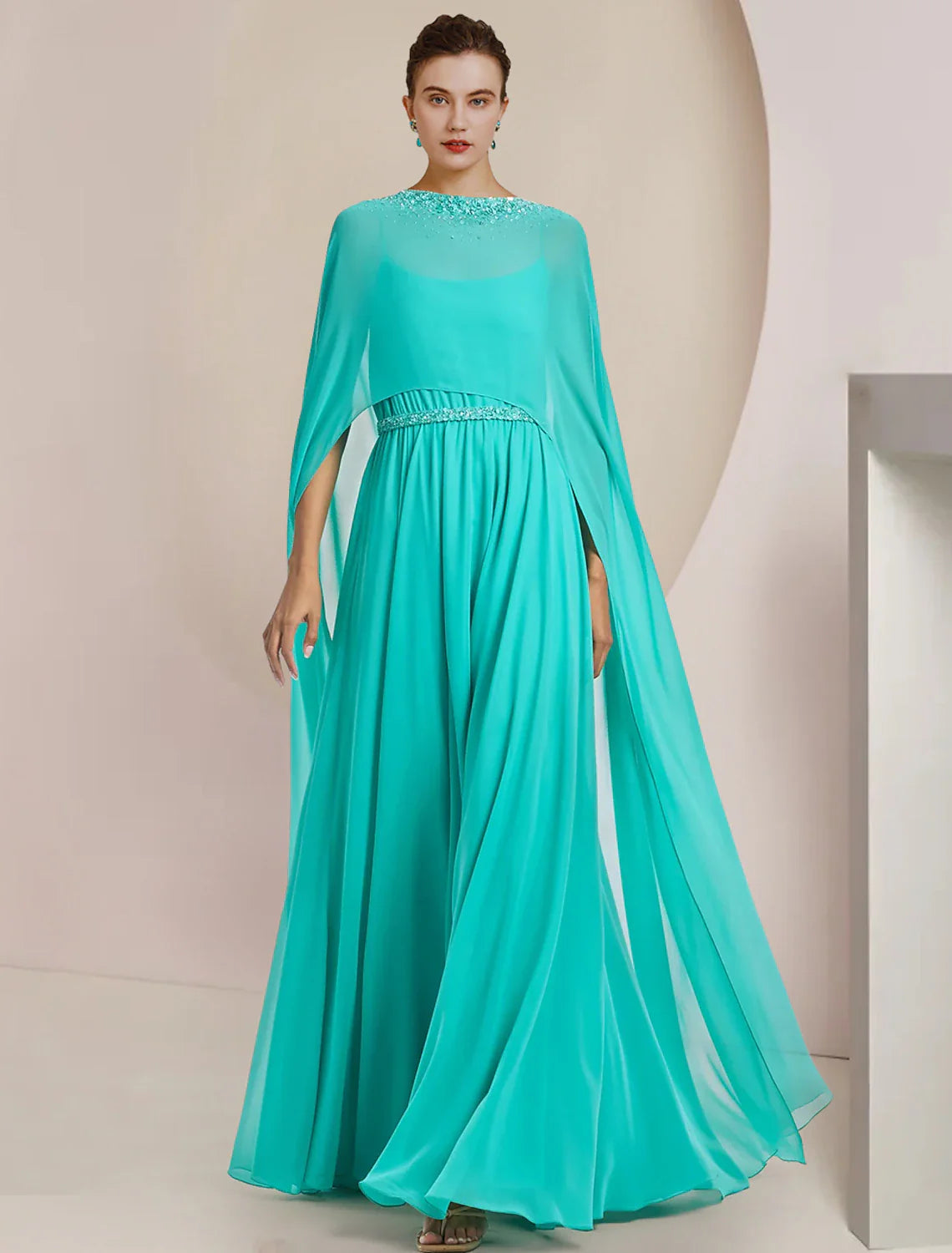 Two Piece Jumpsuits / Pantsuit Mother of the Bride Dress Formal Wedding Guest Elegant Scoop Neck Tea Length Chiffon Sleeveless with Beading Appliques