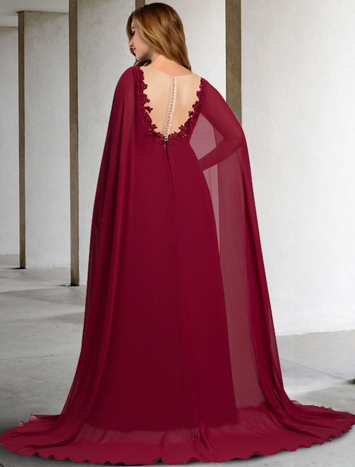 A-Line Mother of the Bride Dress Elegant Plus Size V Neck Sweep / Brush Train Chiffon Lace Sleeveless Cap Sleeve No with Pleats Beading Appliques