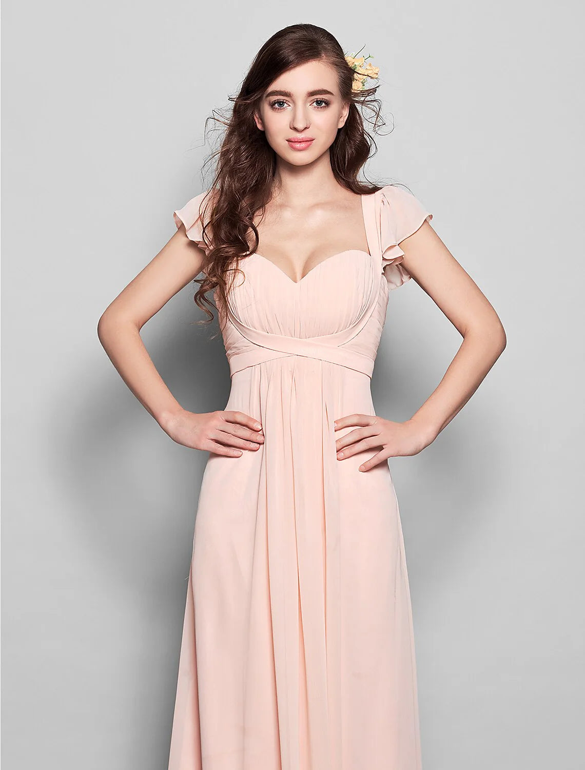 Sheath / Column Straps Floor Length Chiffon Bridesmaid Dress with Sash / Ribbon / Pleats