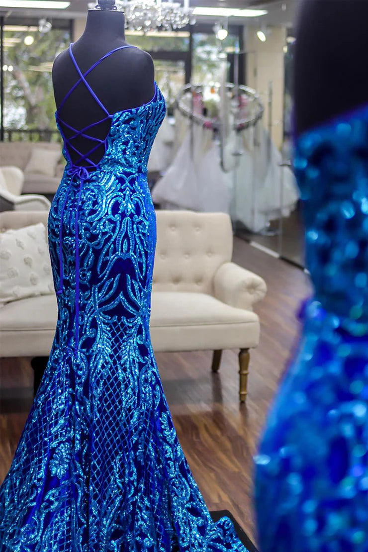 Sleek Glittering Sparkle Mermaid Scoop Neck Sequins Long Prom Dresses