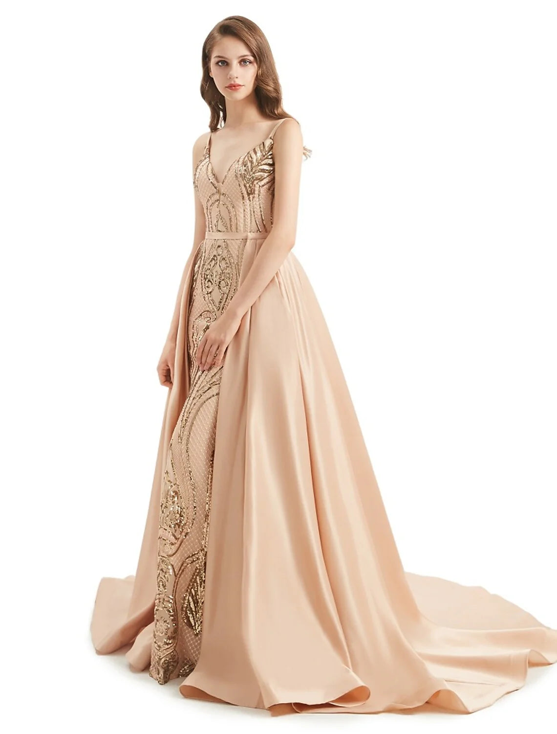 Mermaid / Trumpet Evening Gown Elegant Dress Engagement Detachable Sleeveless V Neck Detachable Sequined with Sequin