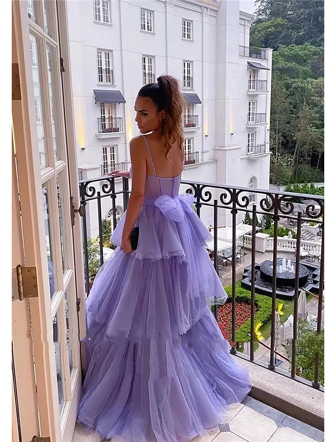 Ball Gown Prom Dresses Tiered Dress Formal Floor Length Sleeveless Sweetheart Tulle Layers Backless with Pleats Ruched