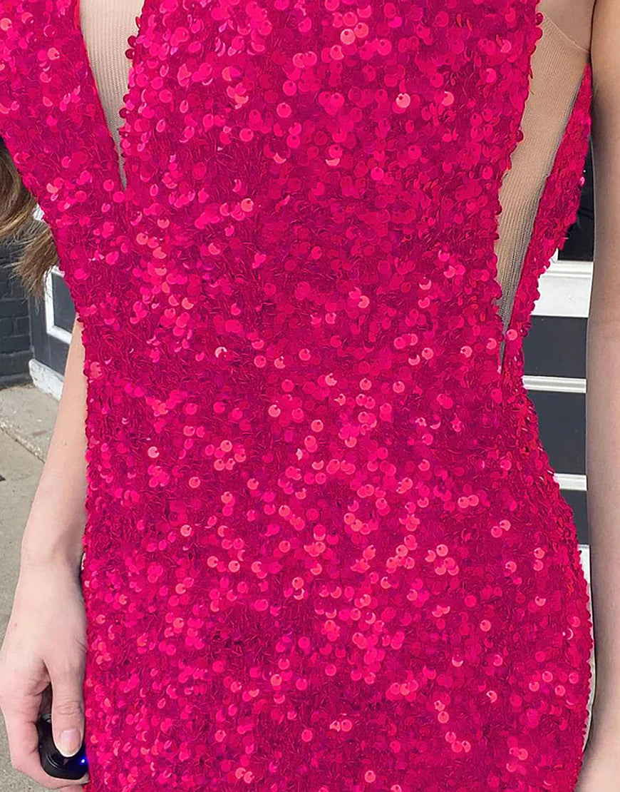 Sheath/Mermaid Low V Neck Long Prom Dress With Sparkly Sequins