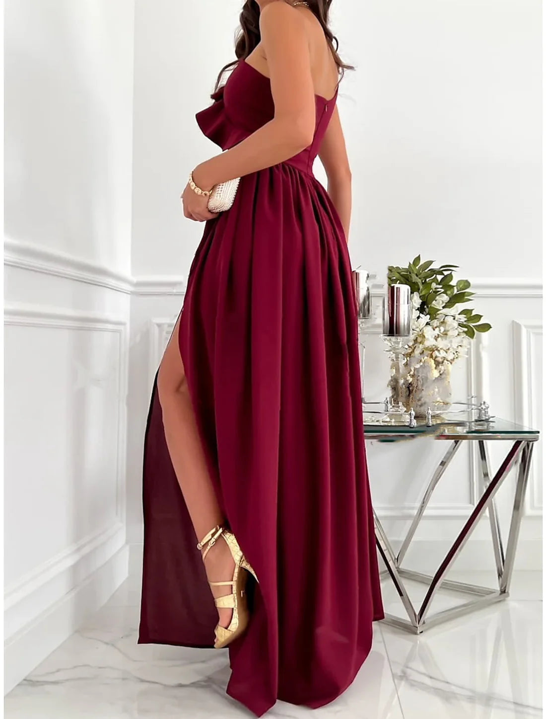 Party Dress Homecoming Dress Swing Dress Long Dress Maxi Dress Wine Red Green Sleeveless Pure Color Patchwork Summer Spring Cold Shoulder Stylish Wedding Guest