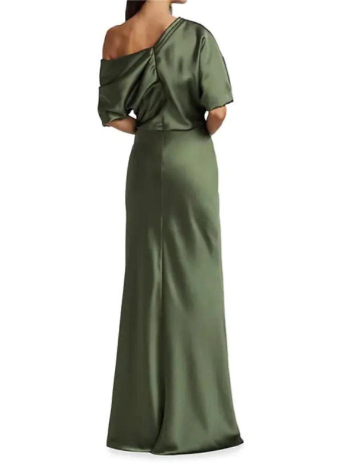 Sheath / Column Mother of the Bride Dress Off Shoulder Sweep / Brush Train Satin Half Sleeve with Ruching