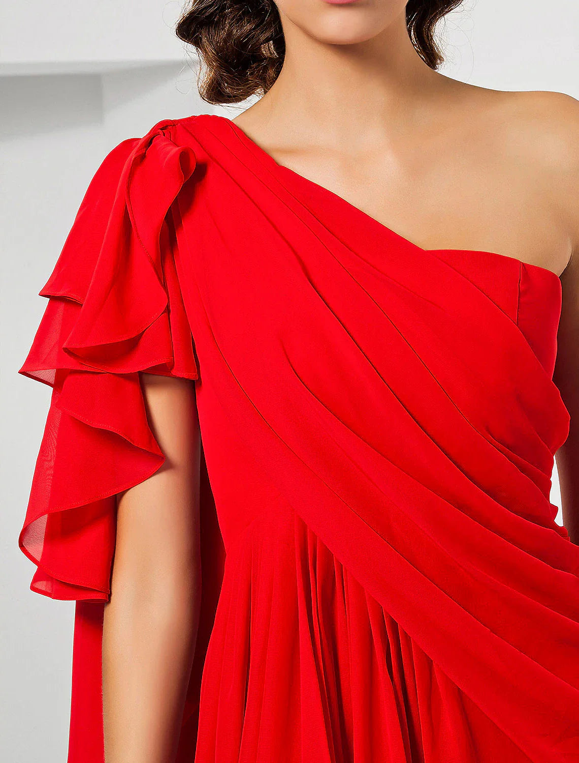 Sheath / Column Empire Wedding Guest Formal Evening Dress One Shoulder Sleeveless Floor Length Chiffon with Draping Slit