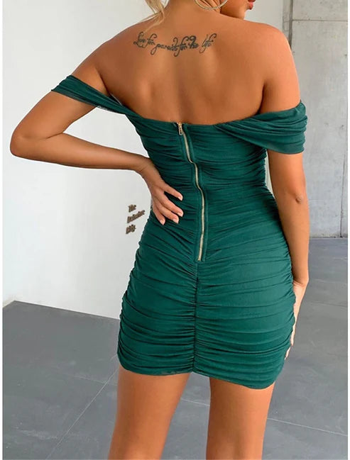 Party Dress Homecoming Dress Cocktail Dress Mini Dress Black White Red Short Sleeve Pure Color Ruched Spring Fall Winter Off Shoulder Sheath Fashion Wedding Guest Birthday Vacation Slim