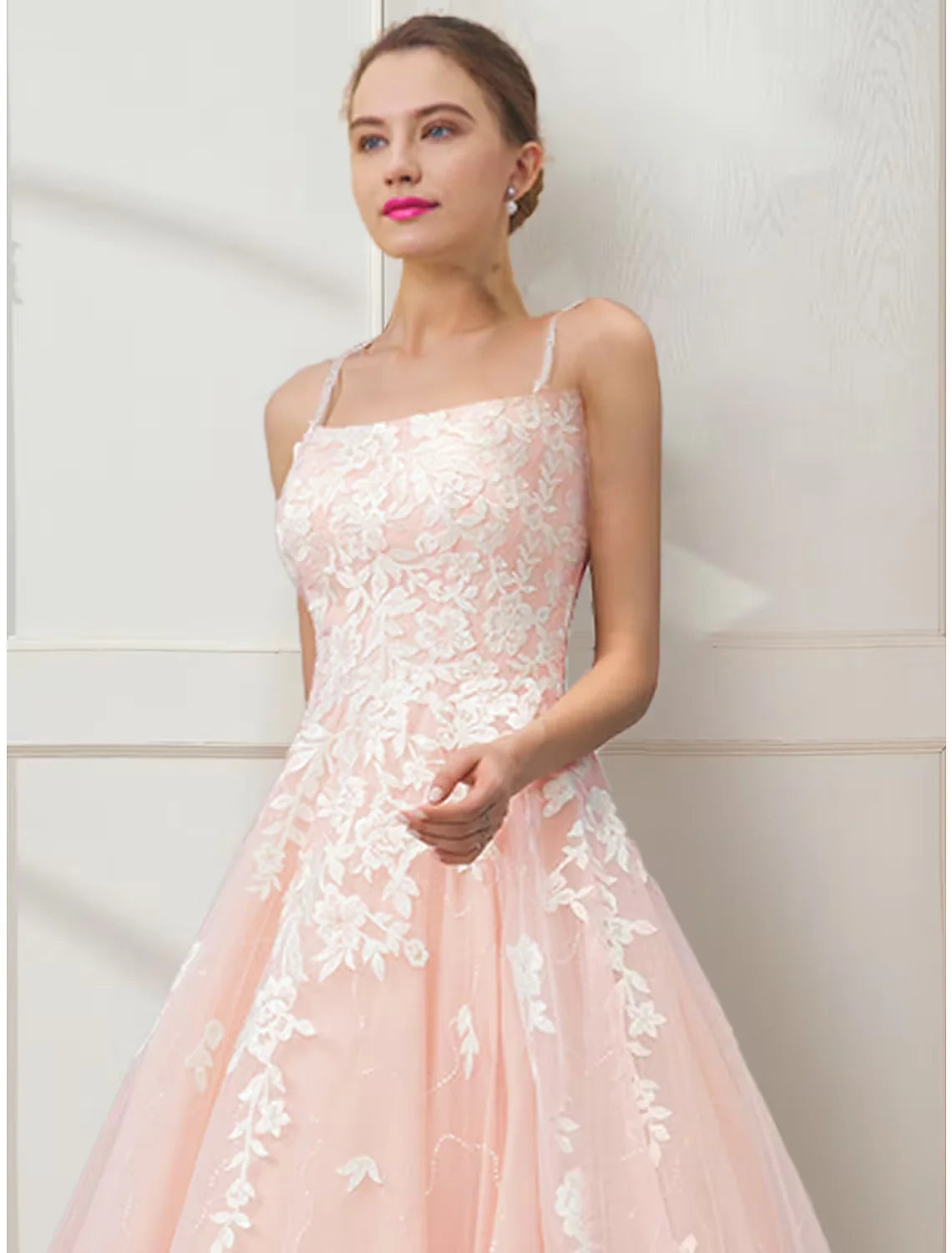 Ball Gown Prom Dresses Floral Dress Masquerade Floor Length Sleeveless Spaghetti Strap Tulle Crisscross Back with Embroidery