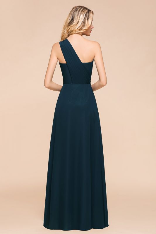 Sheath Column One Shoulder Chiffon Wedding Guest Evening Dress Floor -Length Dark Navy Bridesmaid Dresses/Mother of the bride Dress with Ruching