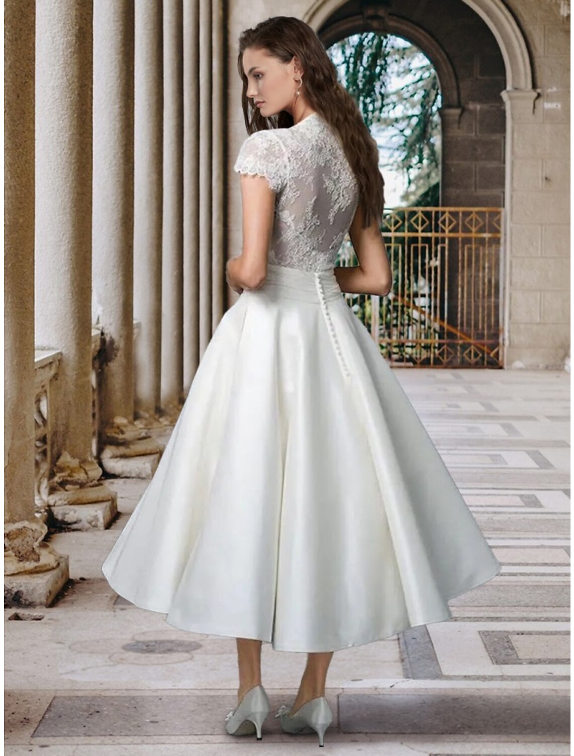 Hall Simple Wedding Dresses Wedding Dresses A-Line Scoop Neck Sleeveless Tea Length Satin Bridal Gowns With Pleats Solid Color