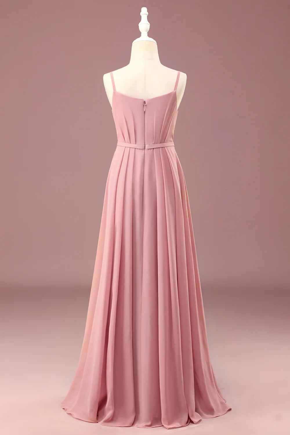 A-line Chiffon Spaghetti Straps Long Pleated  Bridesmaid Dress