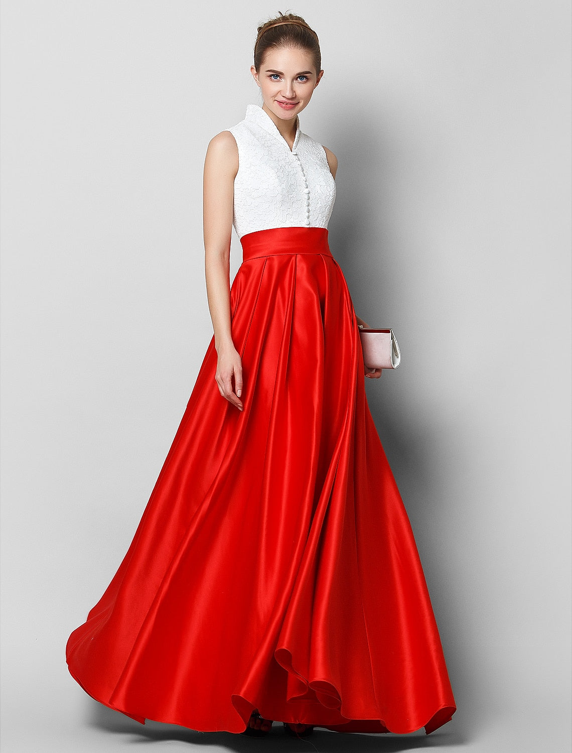 A-Line Elegant & Luxurious Dress Formal Evening Black Tie Gala Floor Length Sleeveless High Neck Satin with Pleats