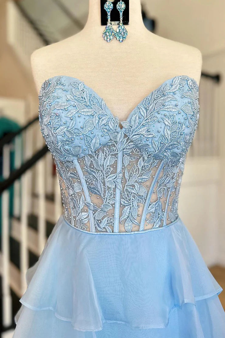 A Line Sweetheart Chiffon Long Prom Dresses with Appliques