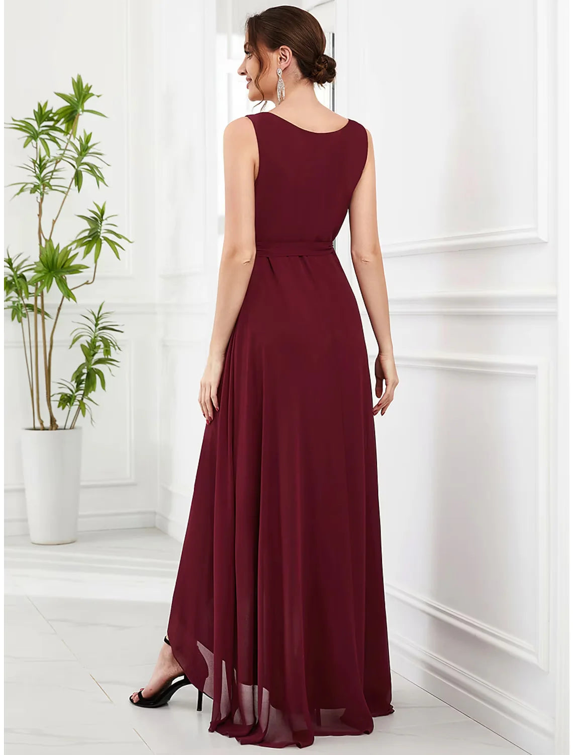 A-Line Party Dresses Elegant Dress Party Wear Asymmetrical Sleeveless V Neck Chiffon with Ruffles Strappy