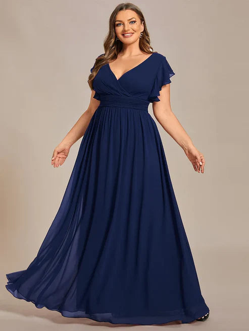 Party Dresses Wedding Guest Dresses Plus Size Chiffon Pleated A-Line Back Cutout Bridesmaid Dress/Prom Dresses