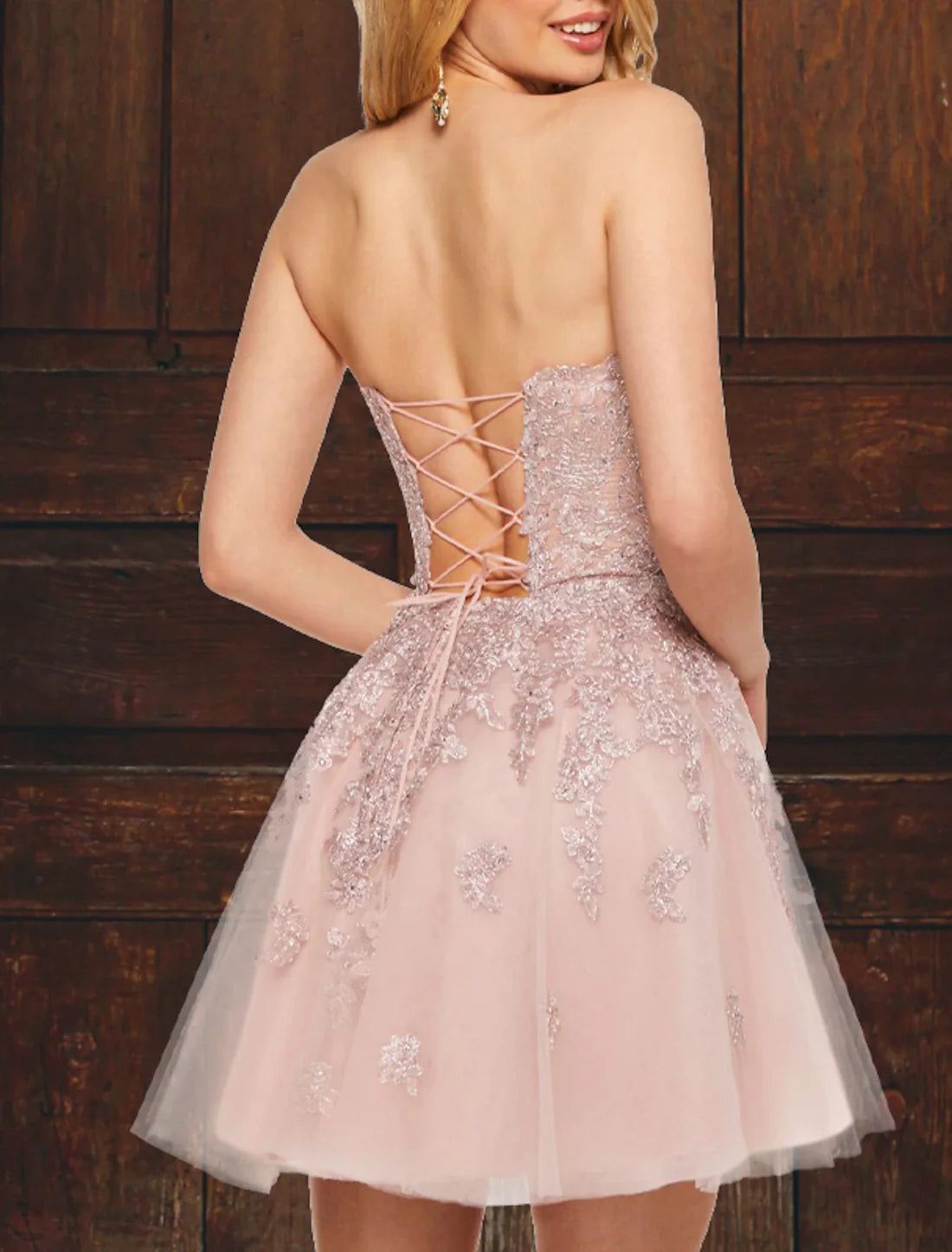 A-Line Prom Dresses  Cocktail Dress Homecoming Graduation Short / Mini Sleeveless Strapless Pink Dress Tulle with Appliques