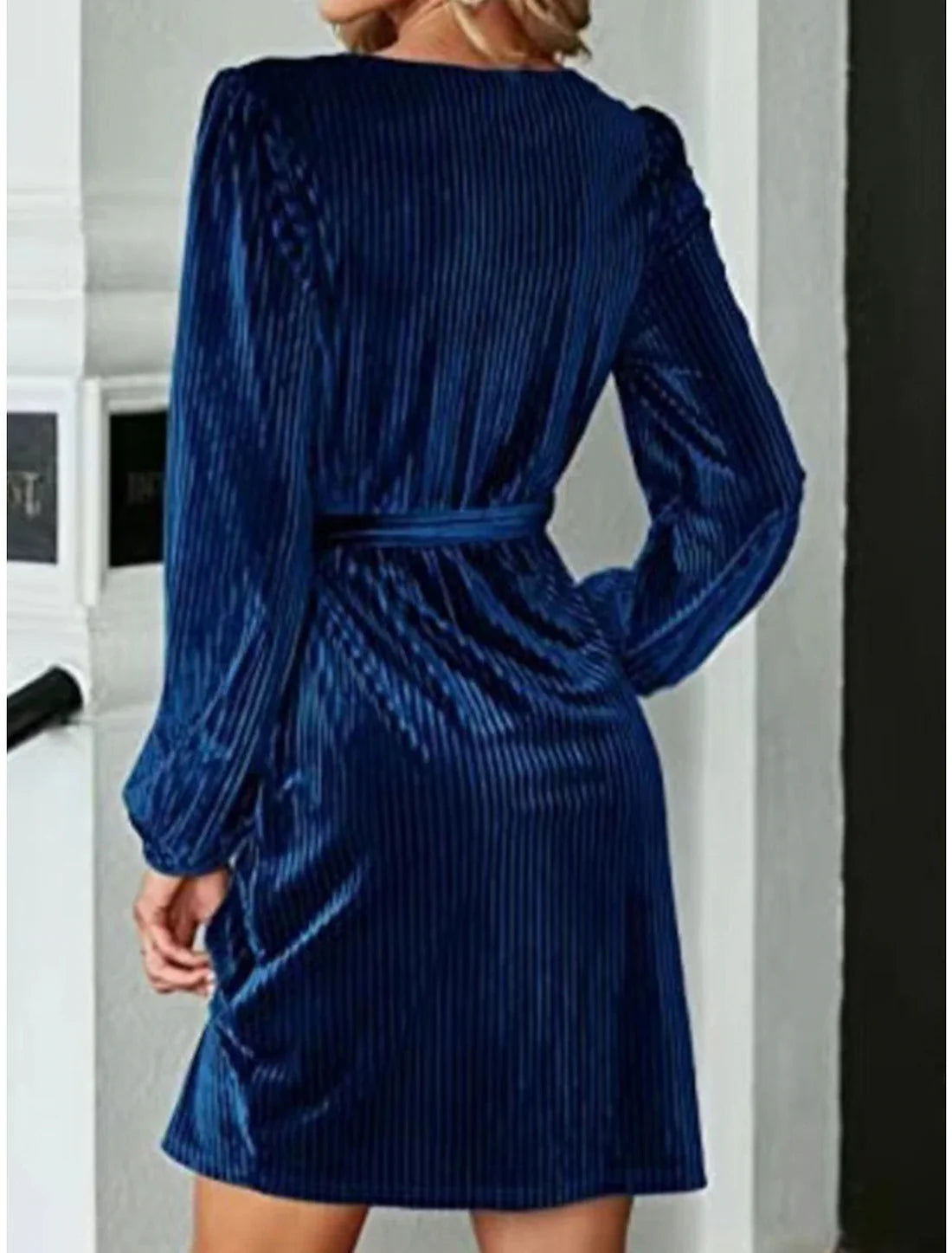 Homecoming Dress Velvet Dress Cocktail Dress Mini Dress  Long Sleeve Pure Color Lace up Fall Winter V Neck Wedding Guest