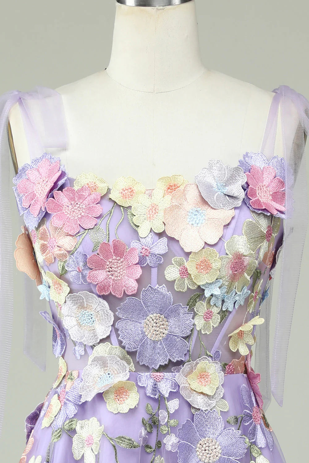 A Line Sweetheart Spaghetti Straps Blue/Purple Tea Length Prom Dress with 3D Flowers