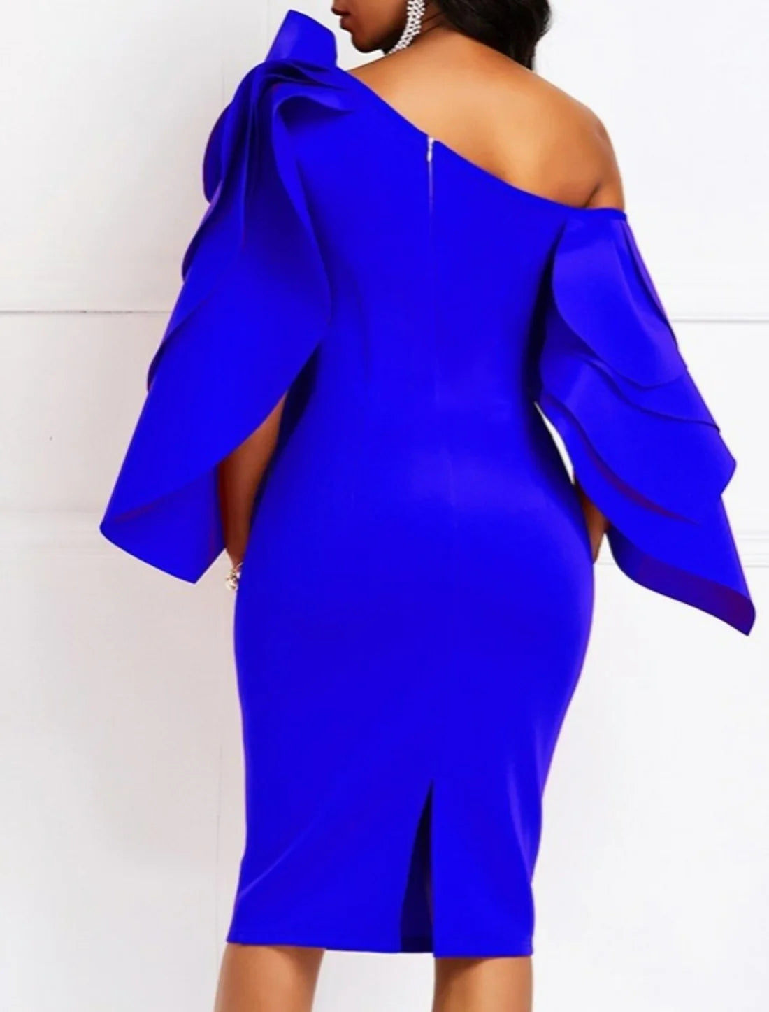 Sheath / Column Sexy Cocktail Party Formal Evening Dress One Shoulder Long Sleeve Knee Length Satin with Draping