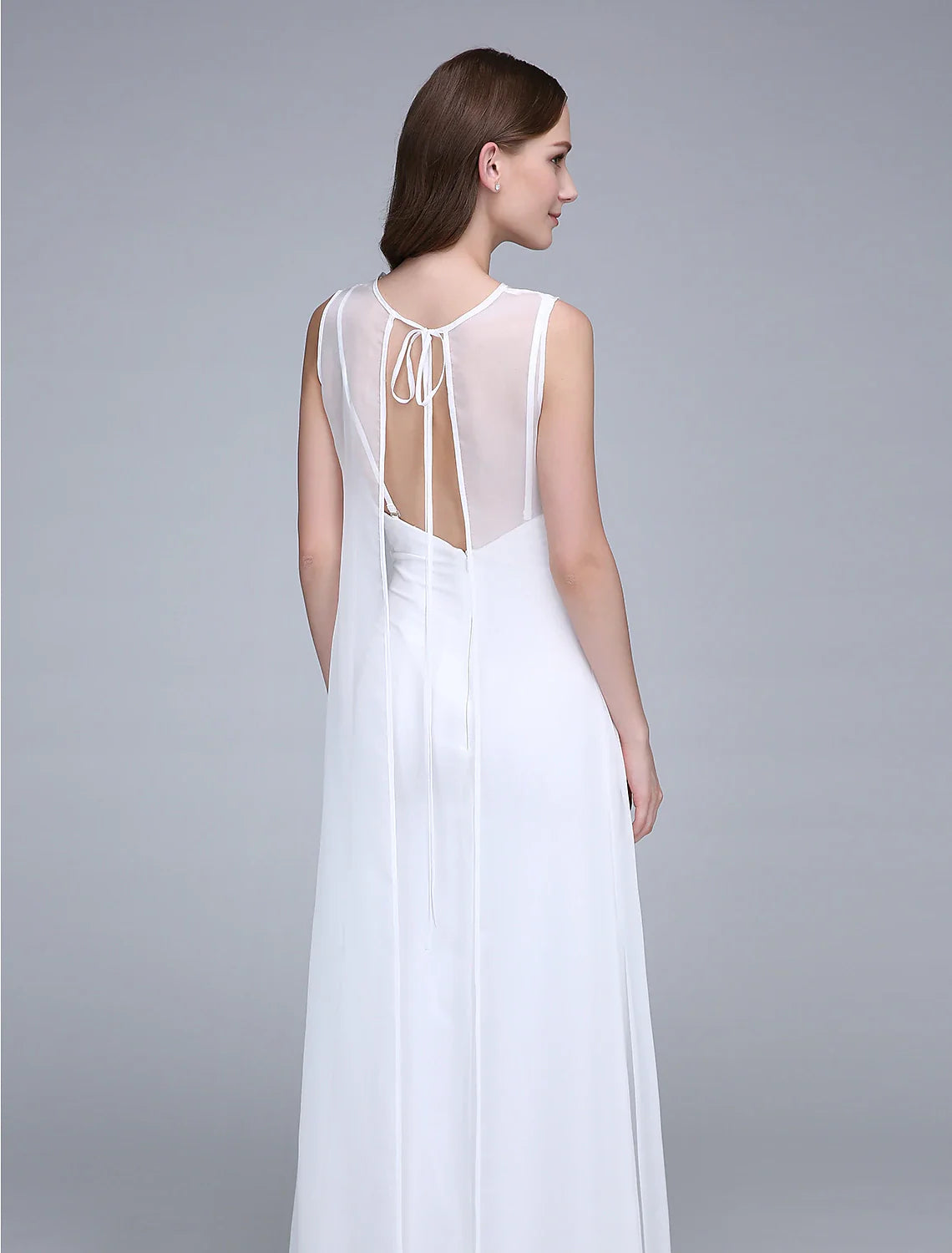 Sheath / Column Bridesmaid Dress Bateau Neck Sleeveless Open Back Ankle Length Chiffon / Jersey with Split Front