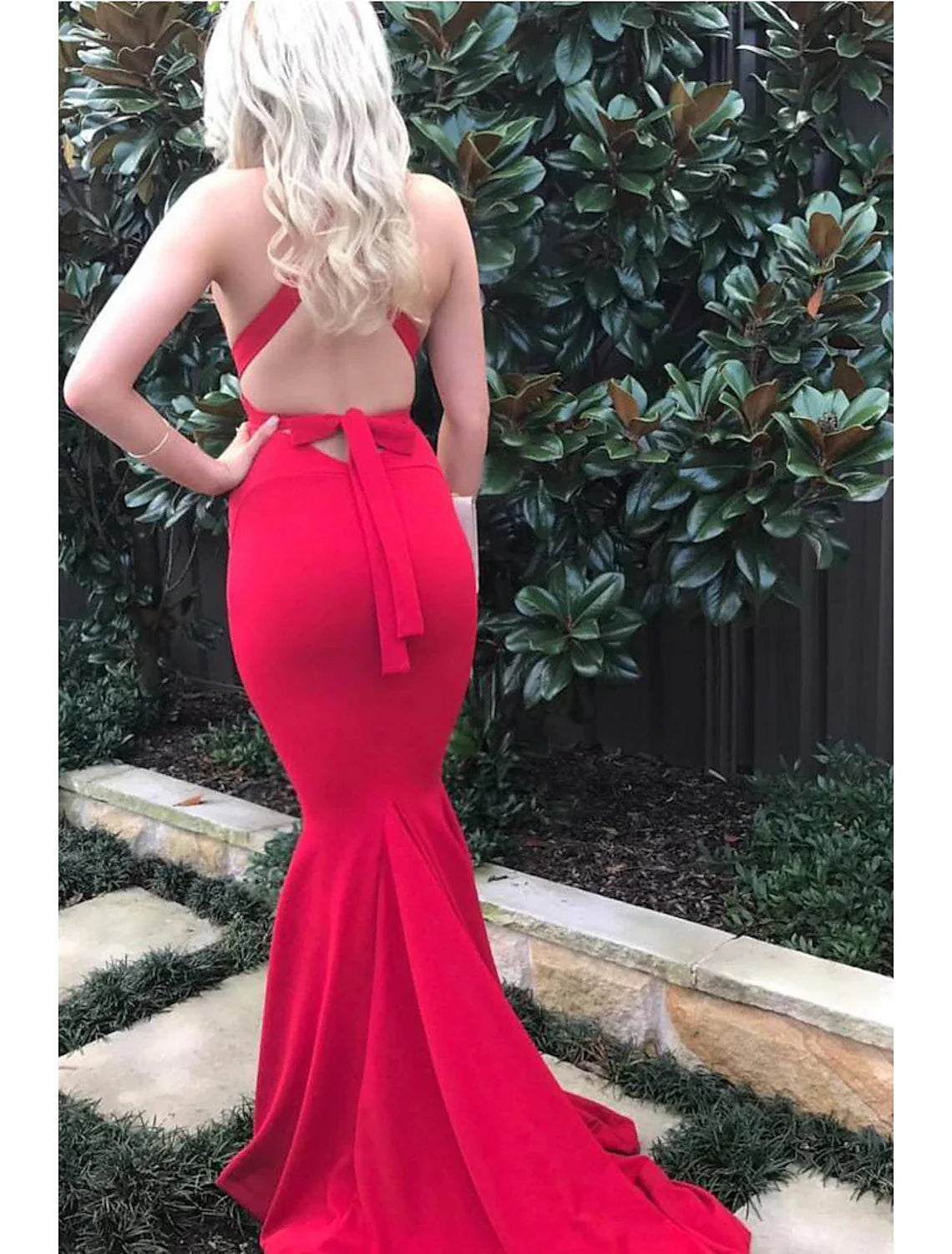 Mermaid / Trumpet Evening Gown Sexy Dress Formal Court Train Sleeveless V Neck Stretch Fabric with Back Strappy
