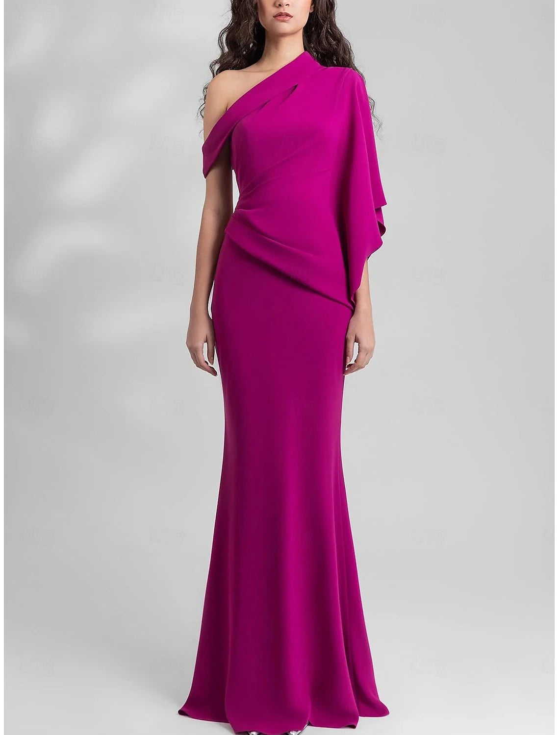 Sheath Mermaid One Shoulder Formal Wedding Guest Dress Floor Length Sleeveless Long Prom Dress