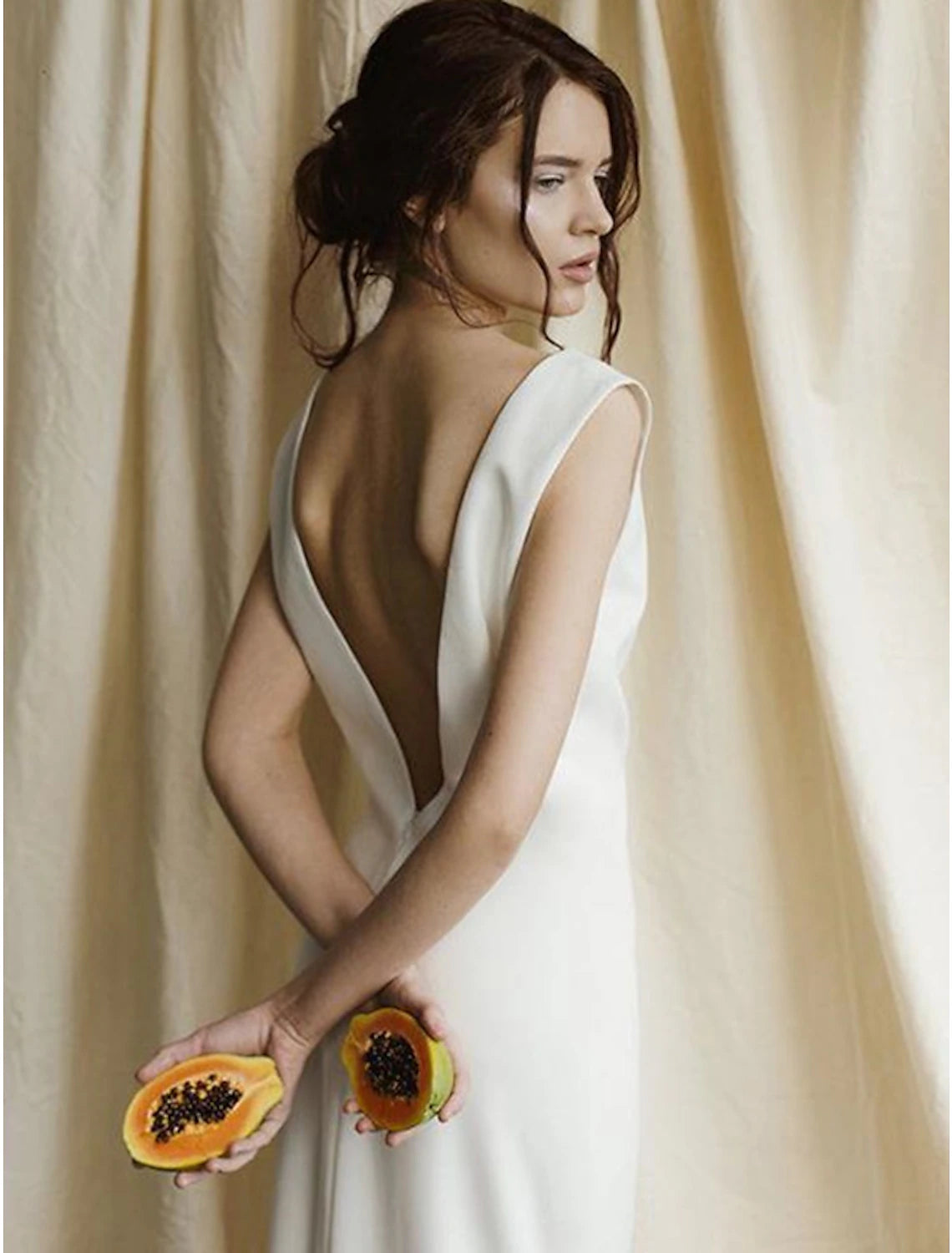 Reception Open Back Casual Wedding Dresses Sheath / Column Scoop Neck Sleeveless Sweep / Brush Train Satin Bridal Gowns With Solid Color Summer Fall Wedding Party Women's Clothing