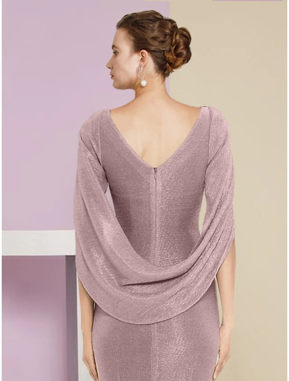 Mermaid / Trumpet Mother of the Bride Dress Wedding Guest Sparkle & Shine Elegant Scoop Neck Ankle Length Chiffon Half Sleeve with Sequin Ruching