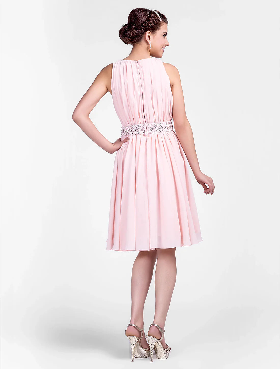 Ball Gown Cute Homecoming Cocktail Party  Sleeveless Knee Length Chiffon with Beading Draping