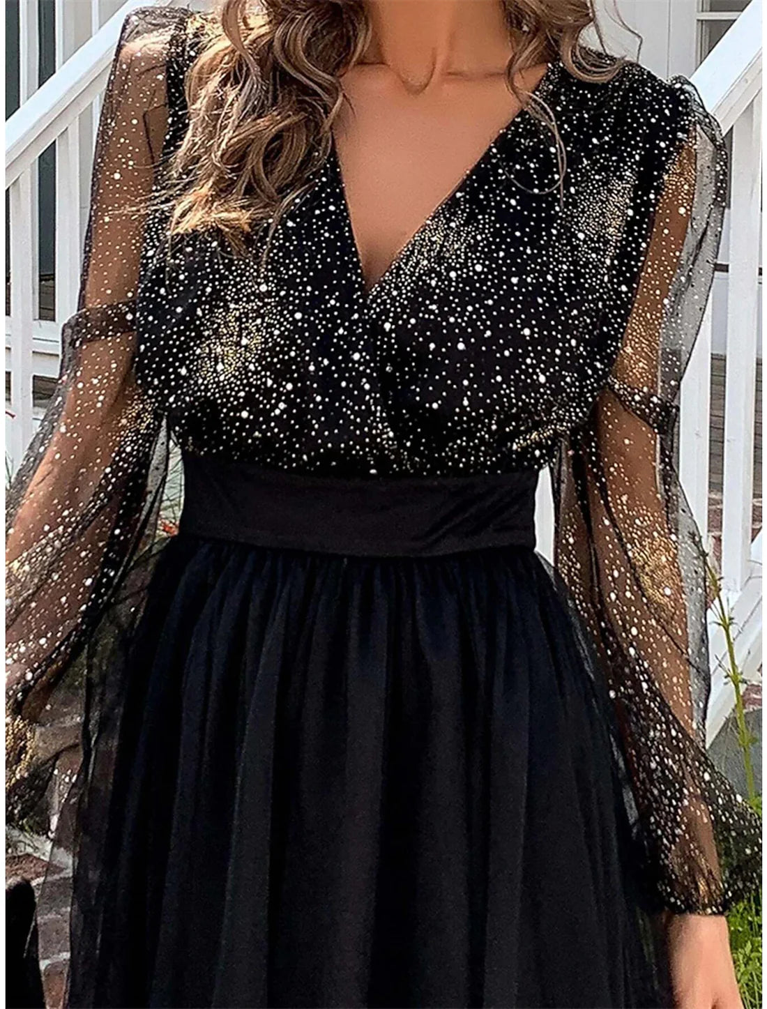 Sexy Dress Party Dress Homecoming Dress Mini Dress Long Sleeve Color Block Ruched Fall Winter V Neck Fashion Winter Dress Black Cocktail Dress