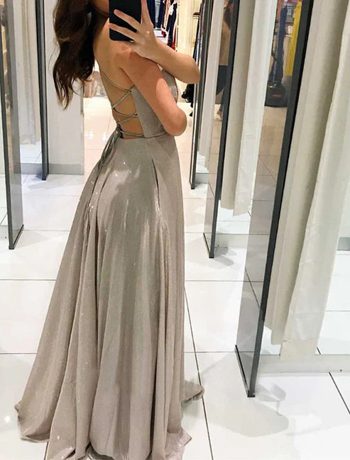 Prom Party Dress Maxi long Dress Blue Red Beige Sleeveless Pure Color Backless Spring Summer Deep V Party Stylish Elegant Party