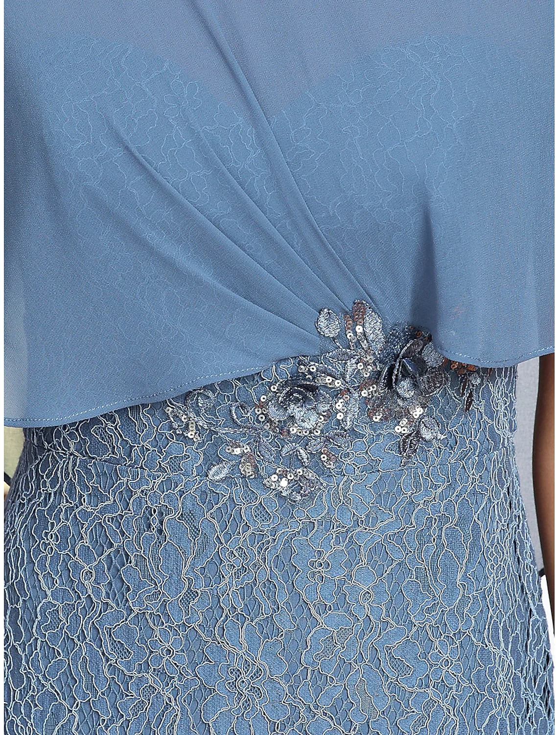 Mermaid / Trumpet Fall Wedding Guest Party Dresses Elegant Dress Formal Floor Length Sleeveless  Capes Lace with Appliques