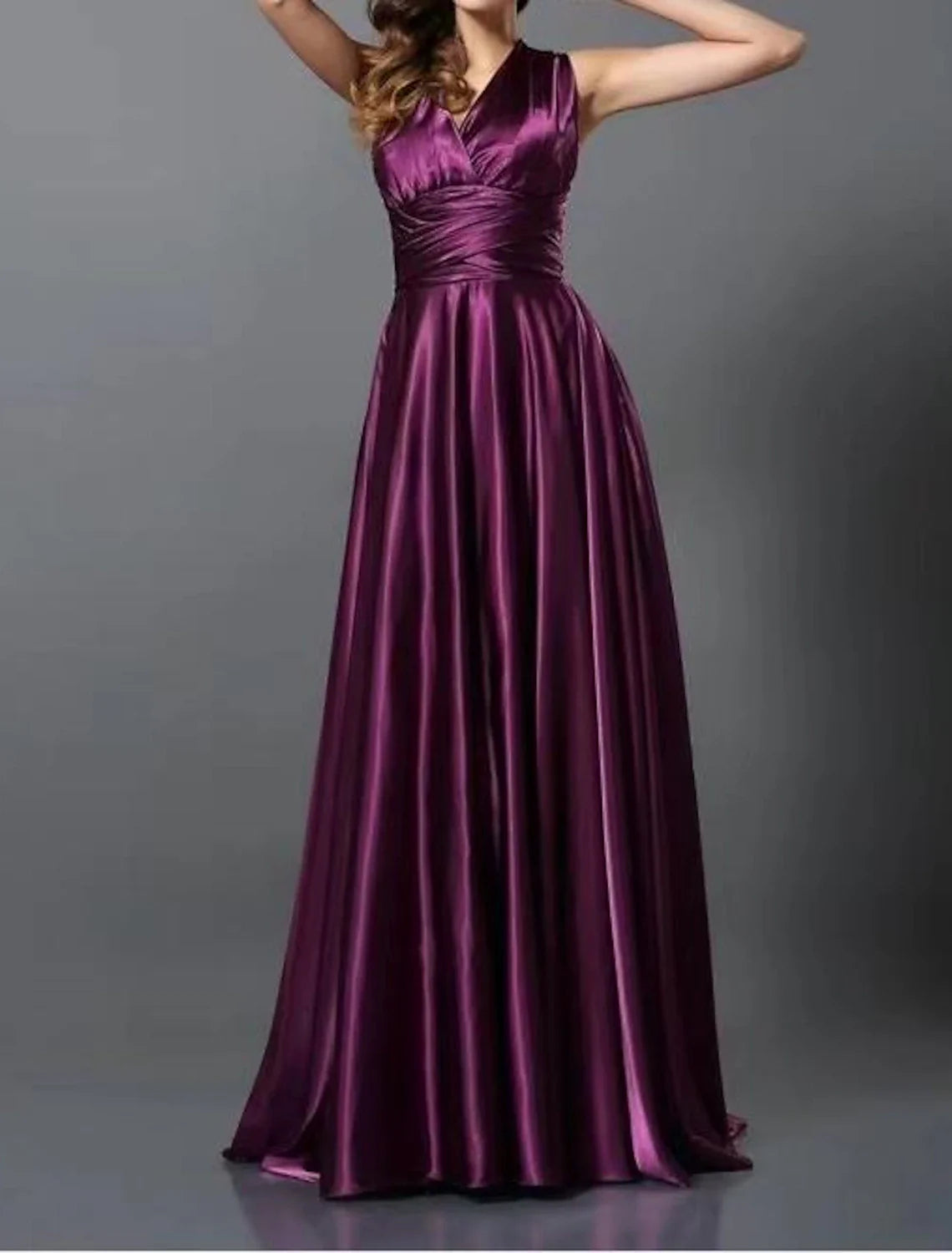 A-Line Wedding Guest Dresses Convertible Infinity Dress Party Wear Court Train Sleeveless One Shoulder Convertible Cotton Backless with Glitter Pleats Ruched